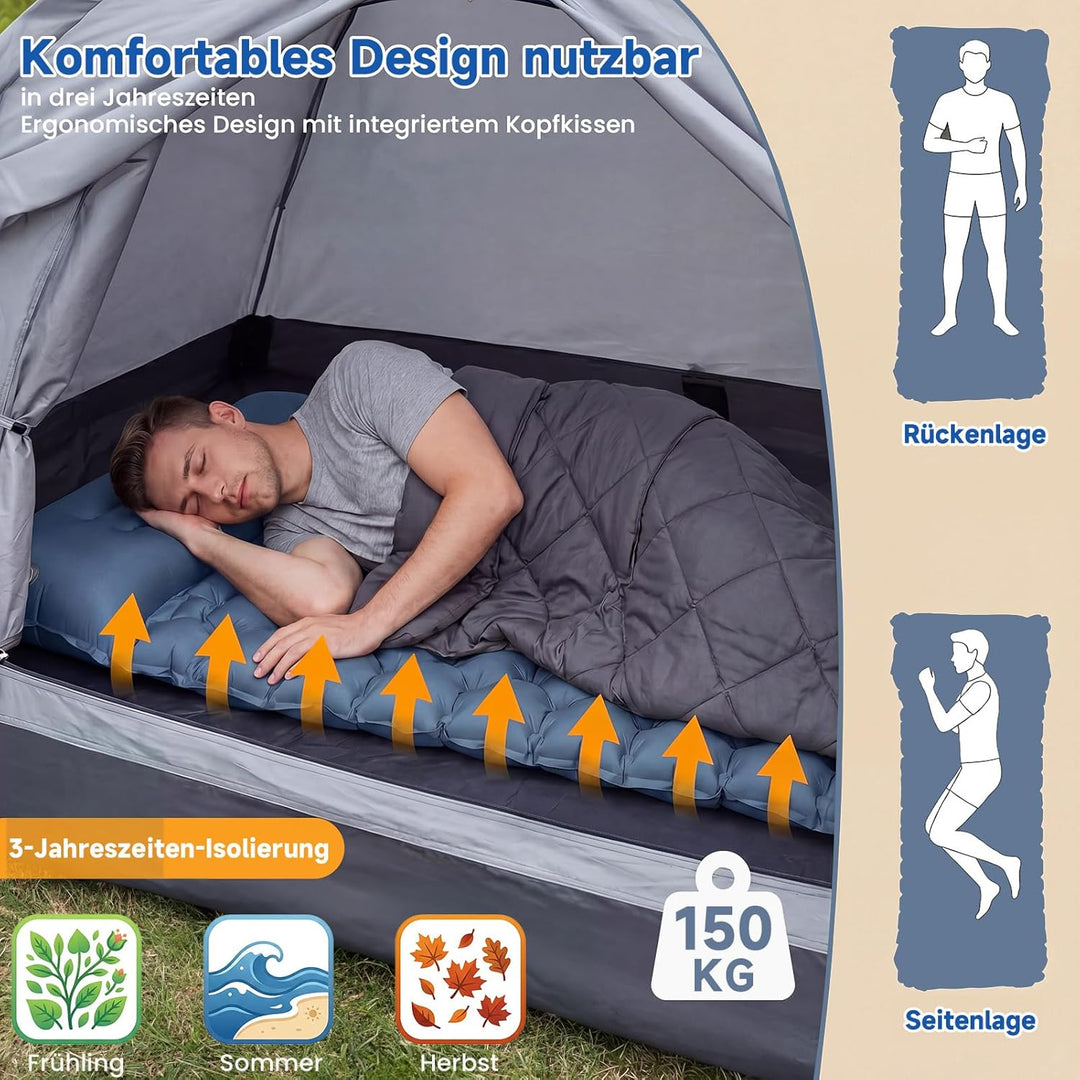 HAUSPROFI Isomatte Camping Luftmatratze extra breit, Ultraleicht, aufblasbar – mit integriertem Kiss