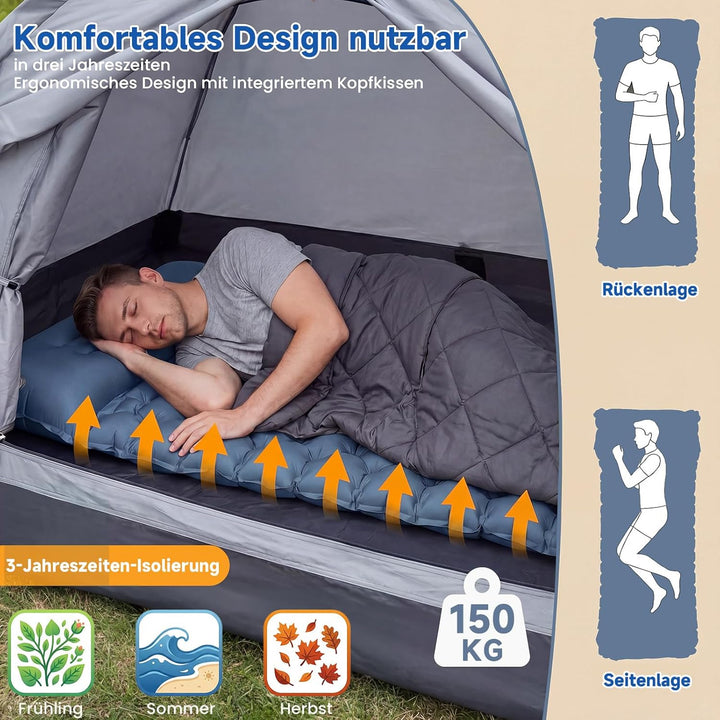 HAUSPROFI Isomatte Camping Luftmatratze extra breit, Ultraleicht, aufblasbar – mit integriertem Kiss