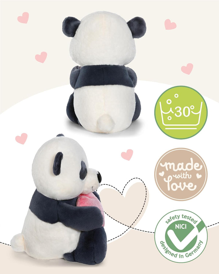 NICI Kuscheltier Love Panda mit Herz 25cm - schwarz - Weiches Plüschtier – niedliches Stofftier zum