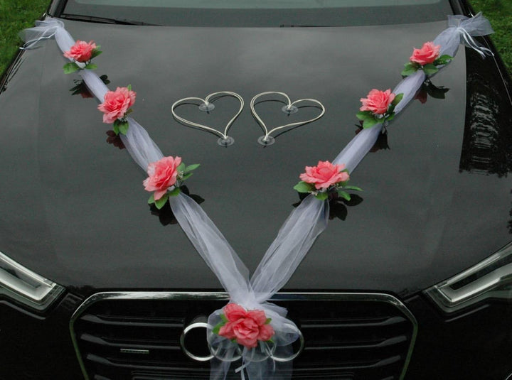Organza M + Schleife Auto Schmuck Braut Paar Rose Deko Dekoration Autoschmuck Hochzeit Car Auto Wedd