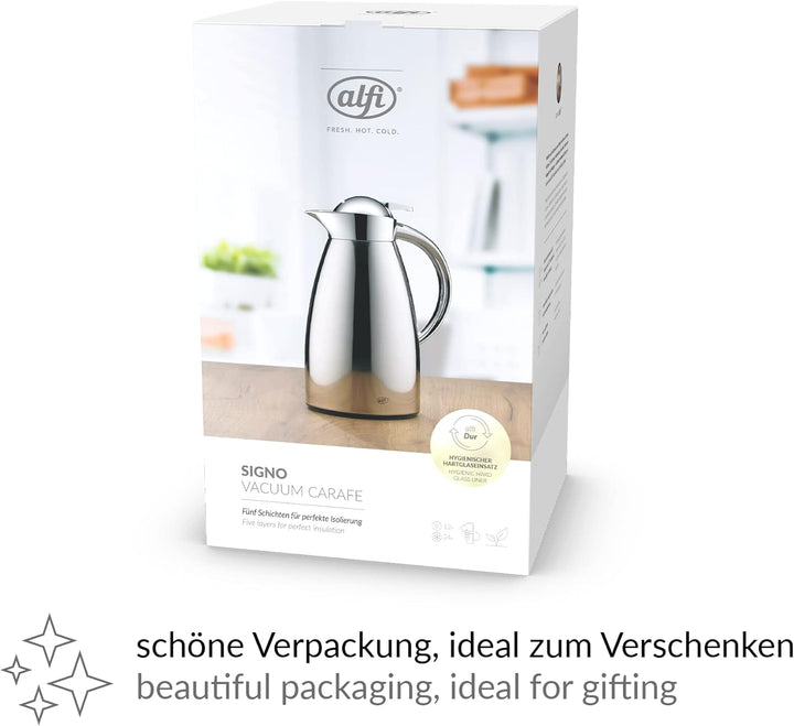 alfi SIGNO 1.0l, satin grün, Edelstahl-Isolierkanne mit hygienischem Hartglaseinsatz, Drehverschluss