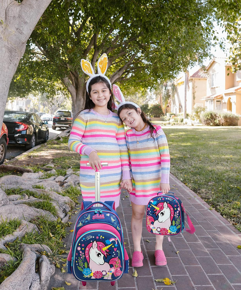 HTgroce Einhorn Schulranzen Rucksack Trolley mit 2 Rollen für Kinder Mädchen,Schulranzen mit Rollen