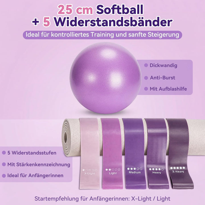 Pilates Set für Anfängerinnen, Pilates Ring Set mit Ball, 5 Widerstandsbändern, Socken, 4-Wochen-Pla