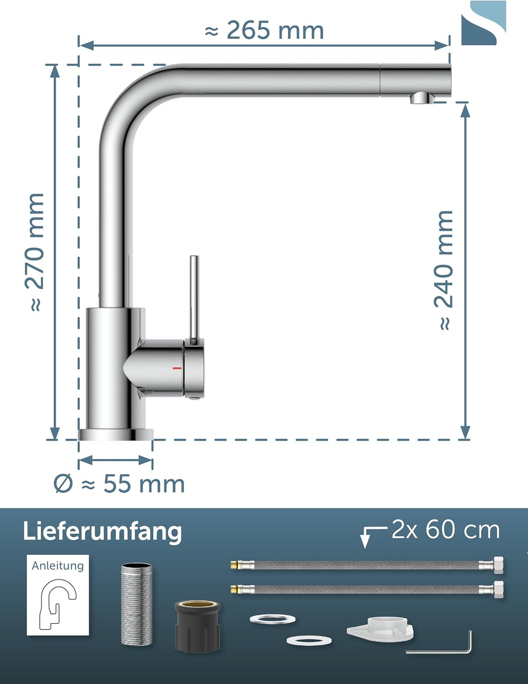 SCHÜTTE 79816 RIO Küchenarmatur, Chrom, Chrom
