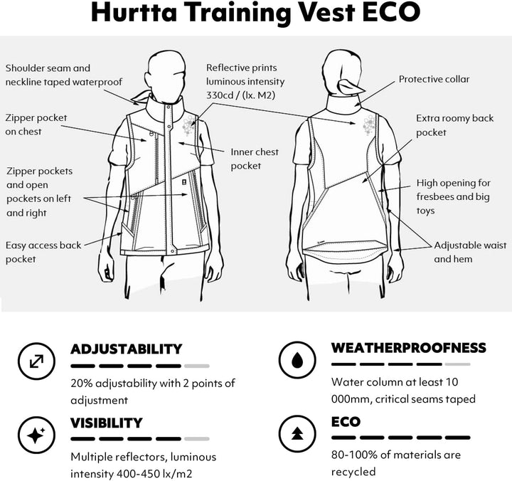 Hurtta Trainingsweste ECO Jacken für Hundetrainer, Hunde-Trainingsweste mit Mehreren Taschen, Damenp