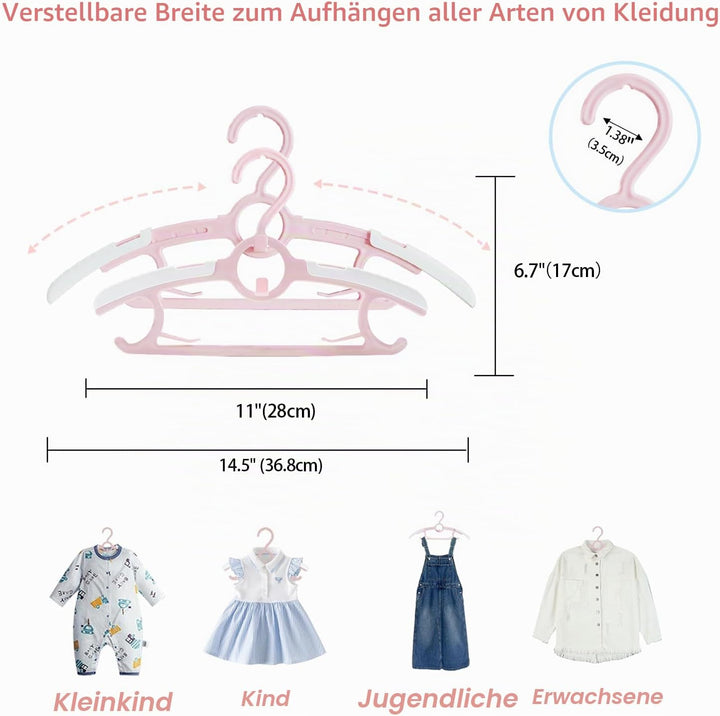 ManGotree Baby Kleiderbügel für Kinderzimmer Kleiderschrank, 28cm-36.8cm Einstellbare Anti-Rutsch-Ki