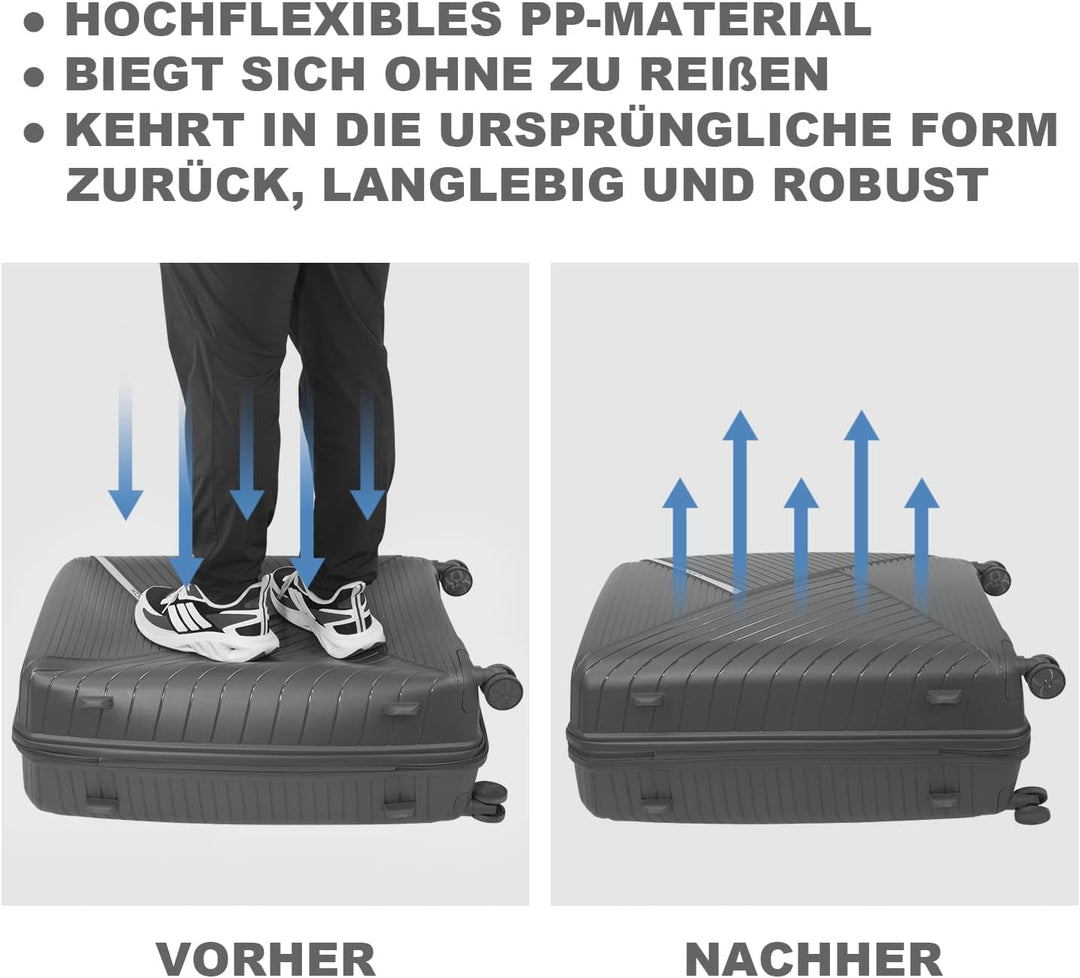 Hartschalen Kofferset 3-teilig aus Polypropylen, 55 cm 66 cm 74 cm (43L 65L 110L), mit TSA Zahlensch