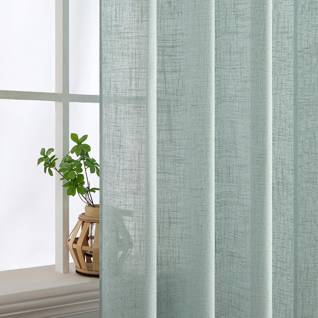 MIULEE Gardinen Vorhänge schlaufenschal Voile Vorhang Modern Leinenoptik Halbtransparent für Wohnzim