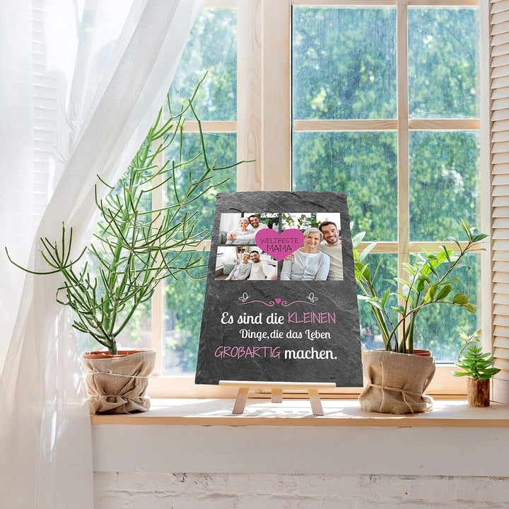 wandmotiv24 Schiefertafel Beste Mama, Personalisiert mit Ihren Farbfotos, Aufstellschild 3 Motive in