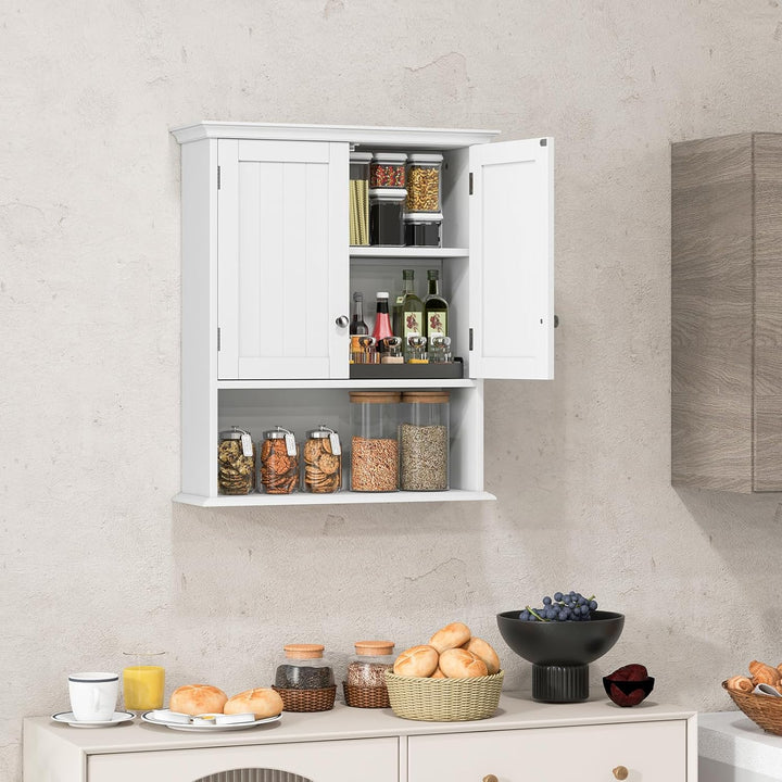GOPLUS Hängeschrank Bad, Badschrank Holz mit verstellbarem Regal, Wandschrank hängend, Badezimmersch