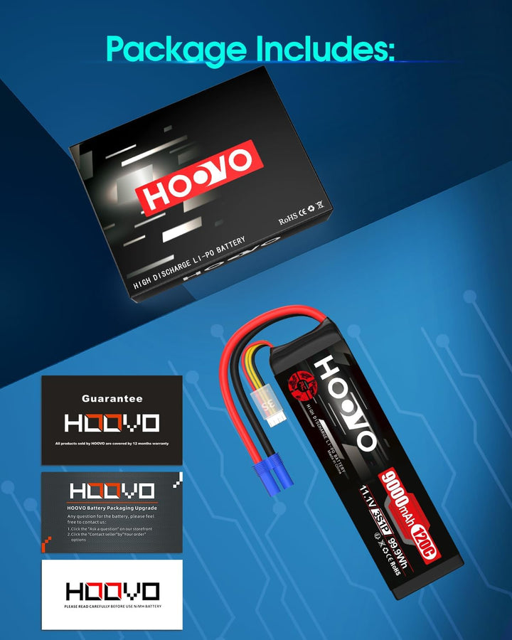 HOOVO 3S Lipo Akku 11,1V 9000mAh 120C SoftCase Lipo Battery mit EC5 Stecker RC Batterie für RC Auto