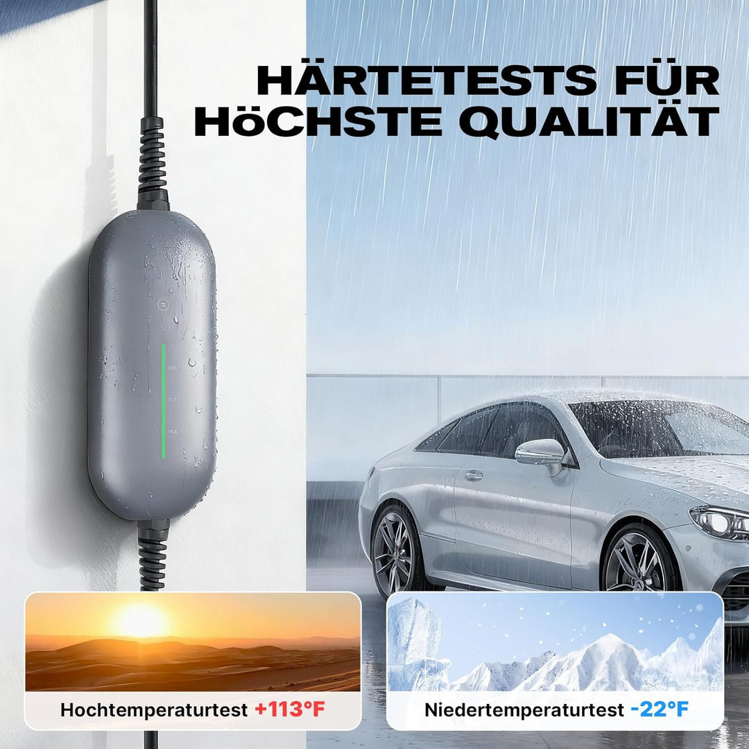 Teskee Typ 2 Ladekabel Schuko 3,68 kW, 10 A/13 A/16 A Tragbares EV-Ladegerät, Mobile Wallbox Ladesta