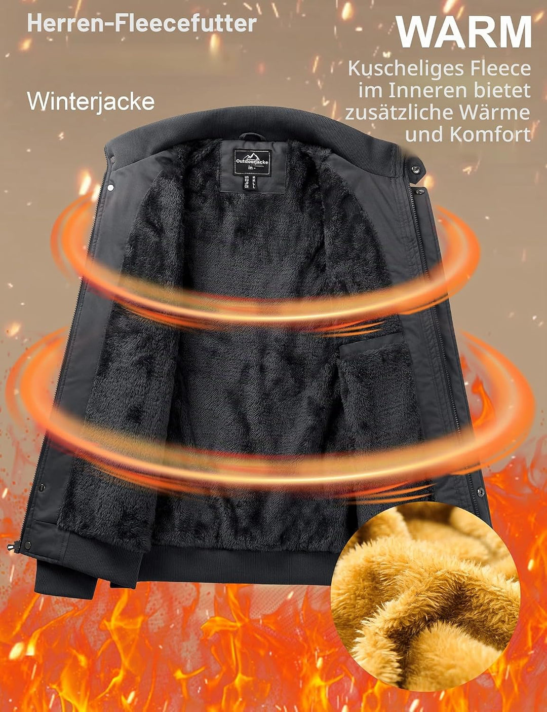 MAGCOMSEN Winterjacke Herren Warm Gefüttert Fleecejacke Cargo Casual Übergangsjacke Baumwolle Army J