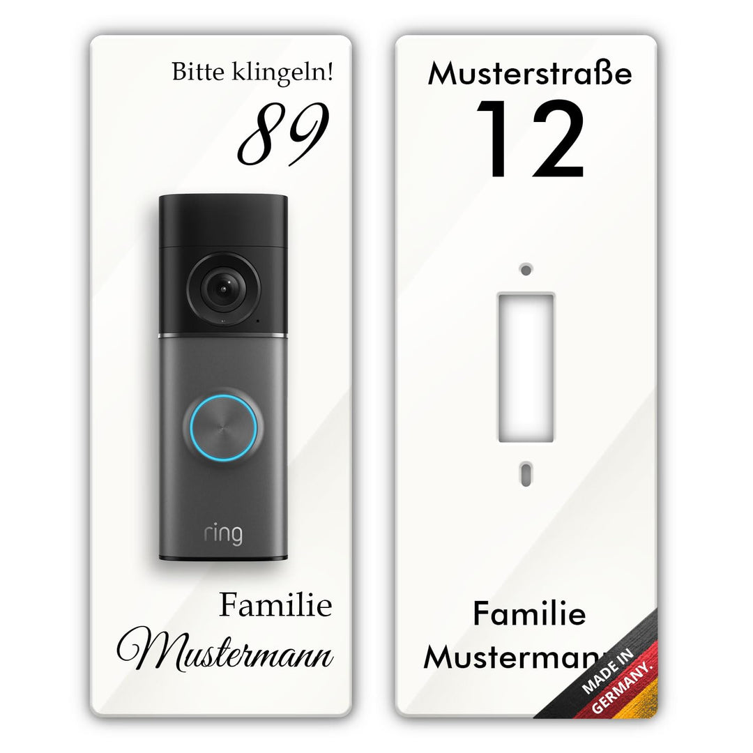 iSecur Personalisierte Blende passend für Ring Videotürklingel aus Acryl weiss I Wired Doorbell Pro