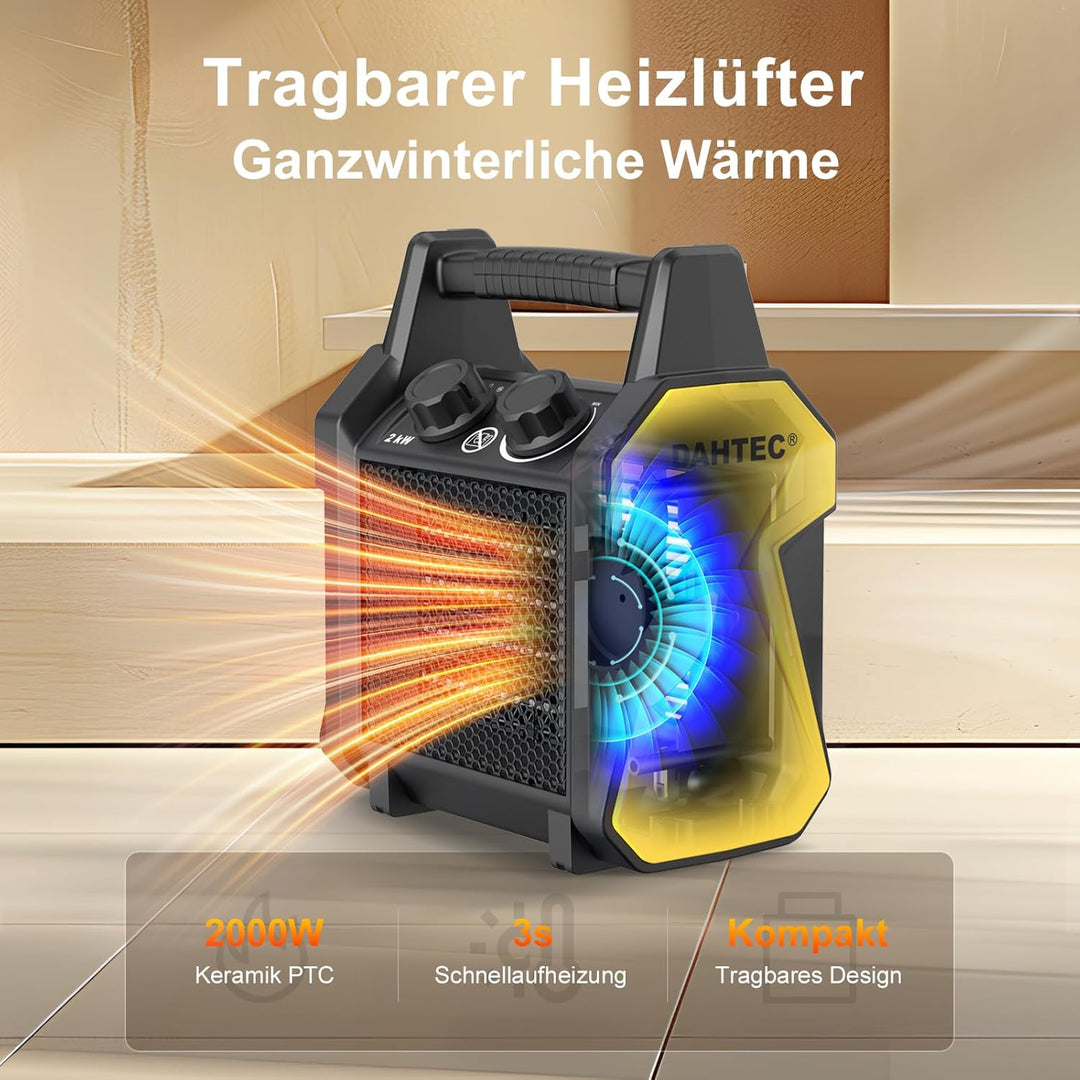 Keramik Heizlüfter 2000 Watt mit Thermostat & Kippschutz Elektroheizgebläse elektrisch Heizgerät mit