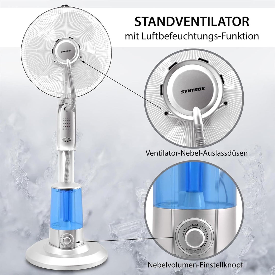 Syntrox Osszilierender Ventilator mit Wasser Quellura | Wasserventilator | Lüfter, mit Timer und Fer