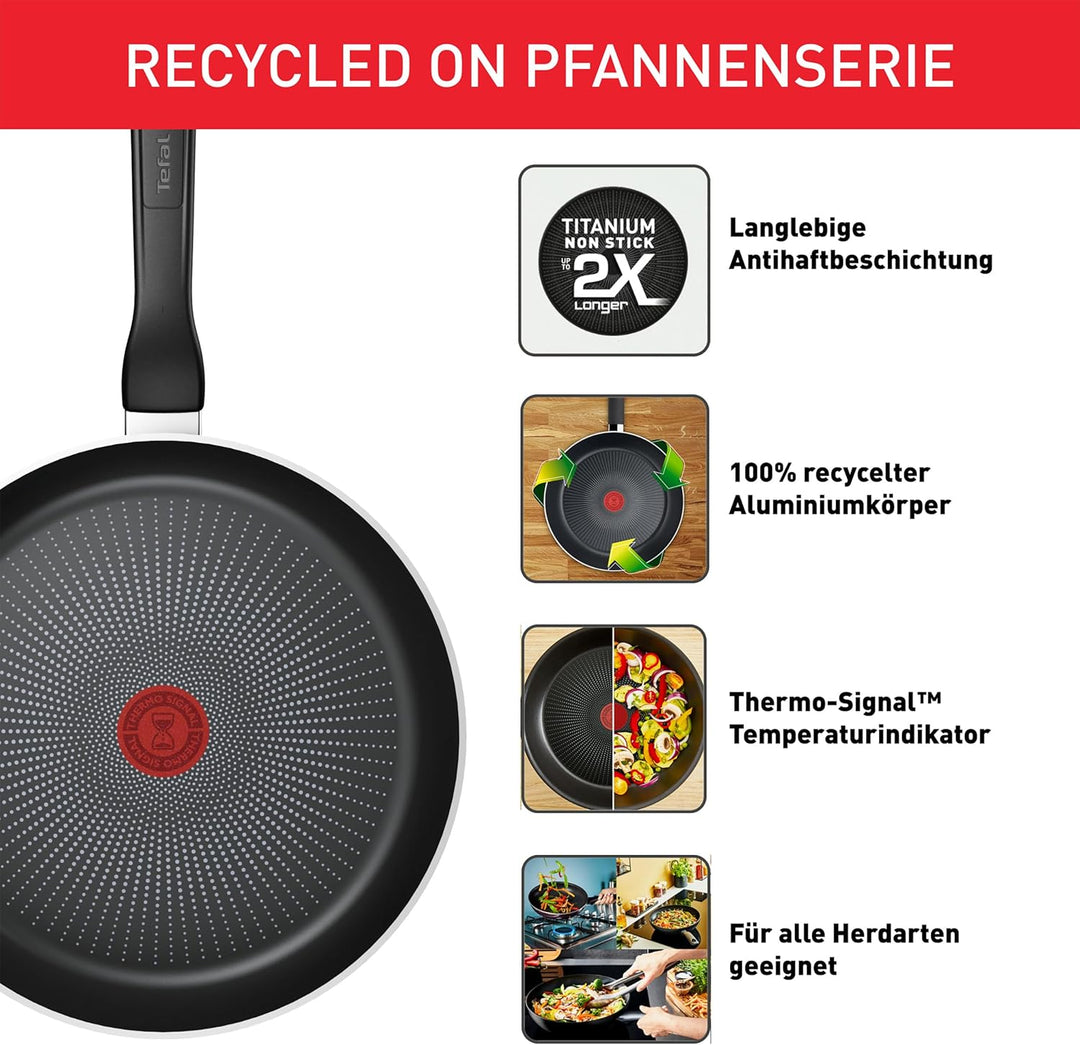 Tefal Recycled On Wokpfanne 28 cm, 100% recyceltes Aluminium, Antihaftbeschichtung, Induktion, Spülm