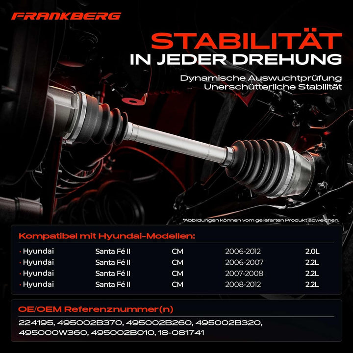 Frankberg Antriebswelle Vorne Links Schaltgetriebe Kompatibel mit Santa Fé II CM 2.0L-2.2L 2006-2012
