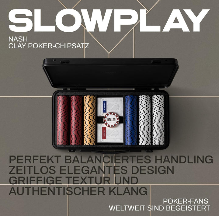 SLOWPLAY Nash Pokerset, 500 Poker Chips ohne Werte | Profi pokerchips aus Ton 14g | inkl. grosser po