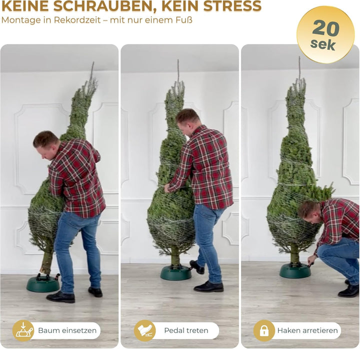 Stabiler Christbaumständer für Baumhöhe bis 2,5m, mit Fusspedal und Einseiltechnik, inkl. 2,5L Wasse