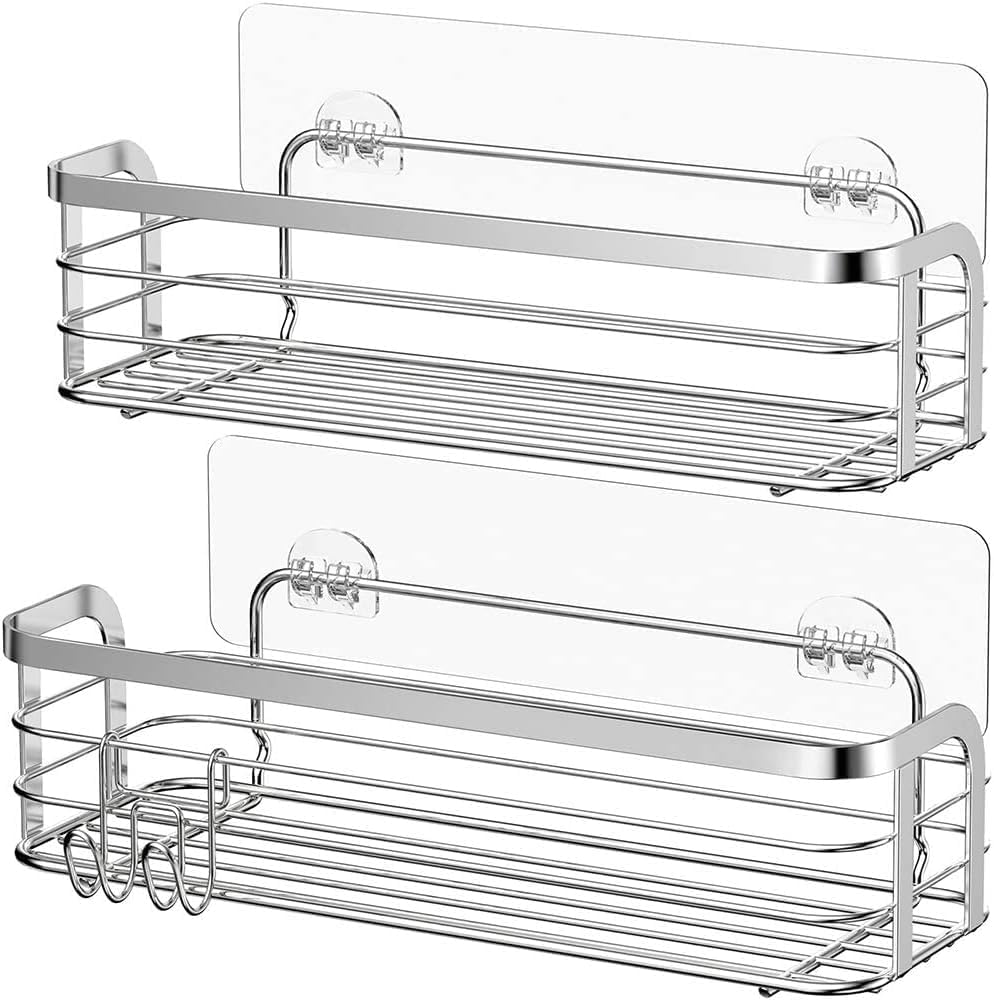 Avoalre Duschkorb aus Edelstahl Duschablage ohne Bohren Duschkorb mit starke Aufkleber, 2 Pack leich
