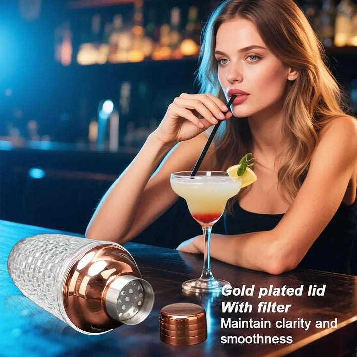 LUPATDY Glas Cocktailshaker,400ml Cocktail Shaker Set,Cocktail Shaker Glas Mixer mit Edelstahl Messb