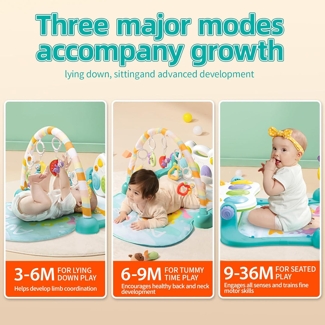 auby Active Monkey Spiel- und Aktivitätsgym für Babys 0-6 Monate | Fusstritt-aktivierte Klaviermatte