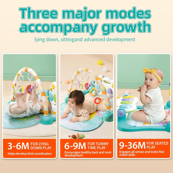 auby Active Monkey Spiel- und Aktivitätsgym für Babys 0-6 Monate | Fusstritt-aktivierte Klaviermatte