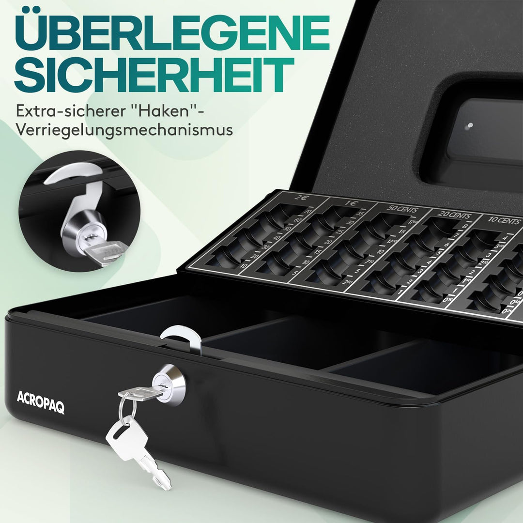 ACROPAQ Geldkassette abschliessbar - Kasse mit Münzzählbrett, Gross 24 x 30 x 9 cm - Abschliessbare