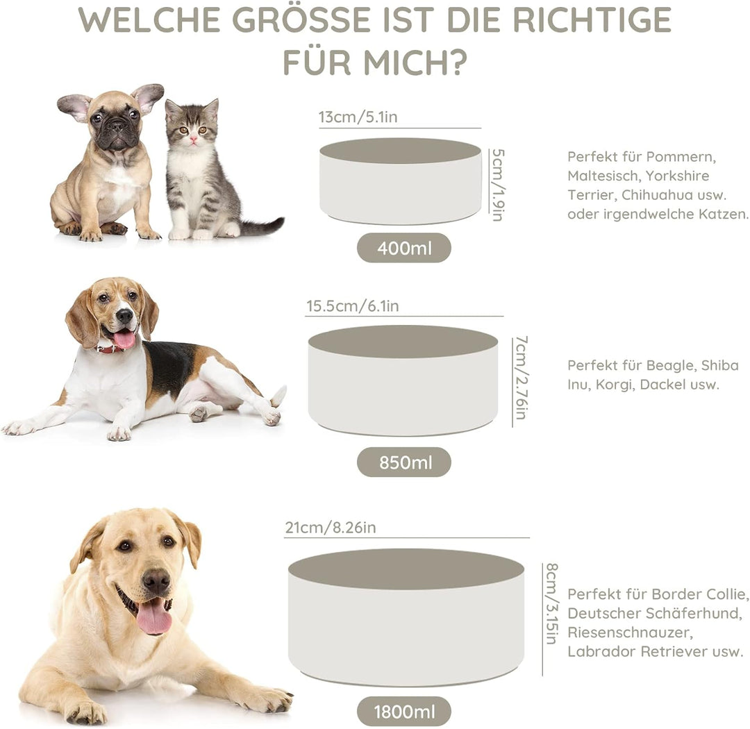 SPUNKYJUNKY Hundenapf Keramik Doppel Hund Futternapf mit Bambus Ständer für Grosse Hunde (1800ml, Gr