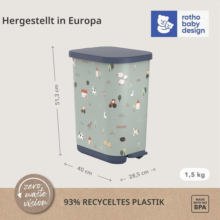Rotho Babydesign YUMA geruchsdichter Windeleimer mit Pedal und 30 passenden Windelbeuteln, 40x28,5x5