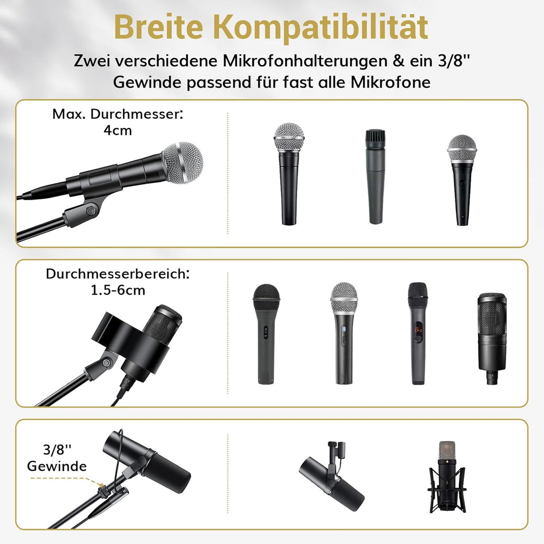 TONOR Mikrofonständer mit Tablet-Halterung, Stativarm für Den Boden, Höhe und Winkel Einstellbar, St