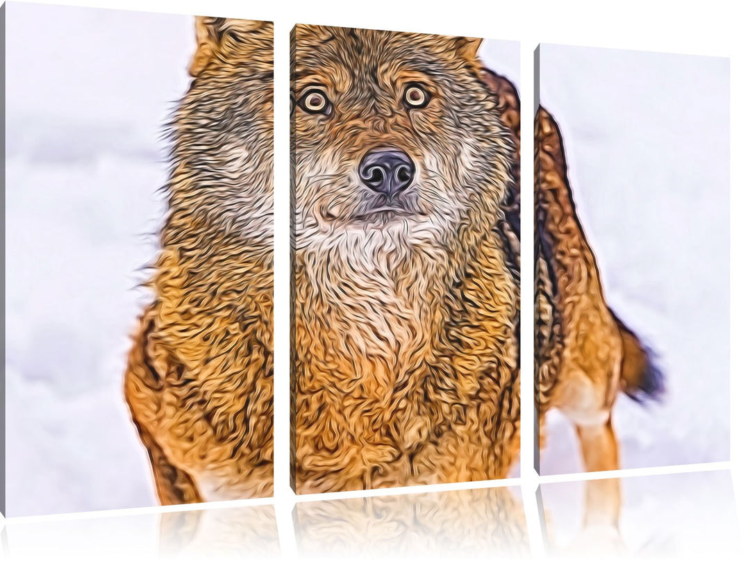 niedlicher Wolf im Schnee Spezial 3-Teiler Leinwandbild 120x80 Bild auf Leinwand, XXL riesige Bilder