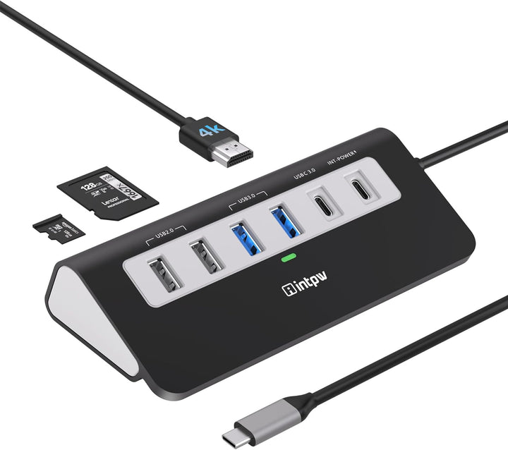 Intpw USB Hub, 9-in-1 USB C Hub Multiport Adapter mit 4K HDMI, PD 100W, USB-C und 2 USB A 3.0 5Gbps,