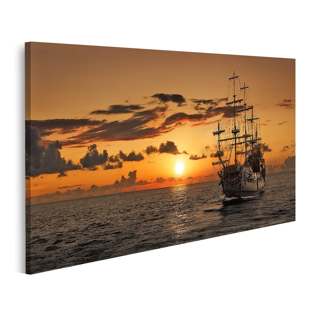 islandburner Bild auf Leinwand Piratenschiff Offenes Meer Sonnenuntergang Bilder Wandbilder Poster L