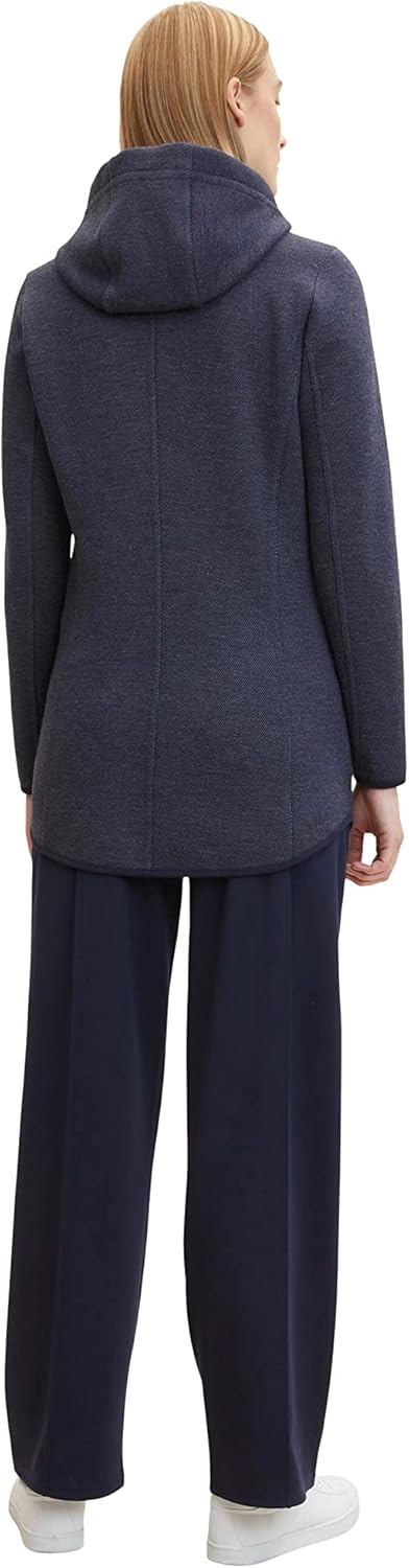 TOM TAILOR Damen Fleecejacke mit Kapuze L 30592 - Navy Twill Structure, L 30592 - Navy Twill Structu