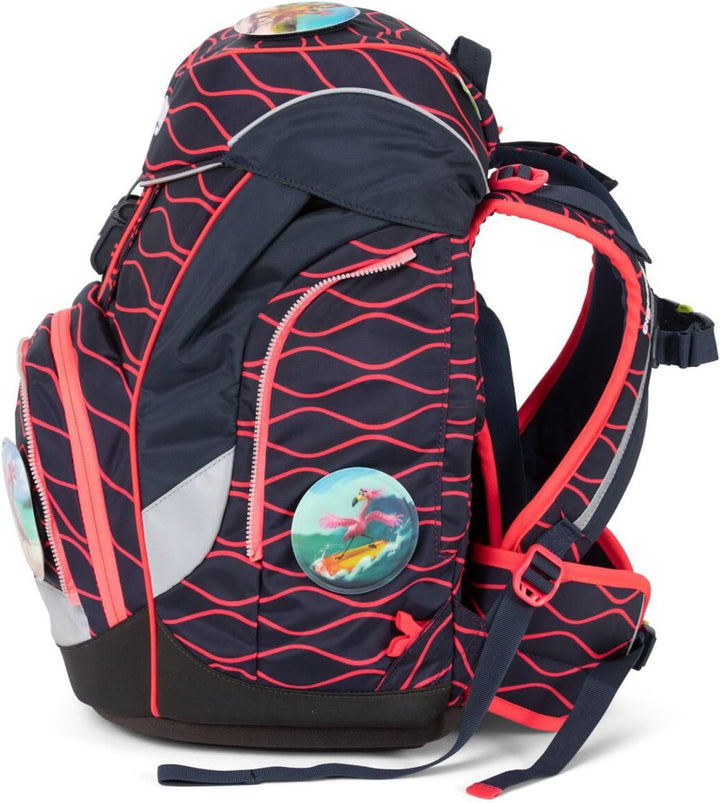 ergobag pack Set ergonomischer Schulrucksack, Set 6-teilig 20 Largo Wellenreitbär - Blau