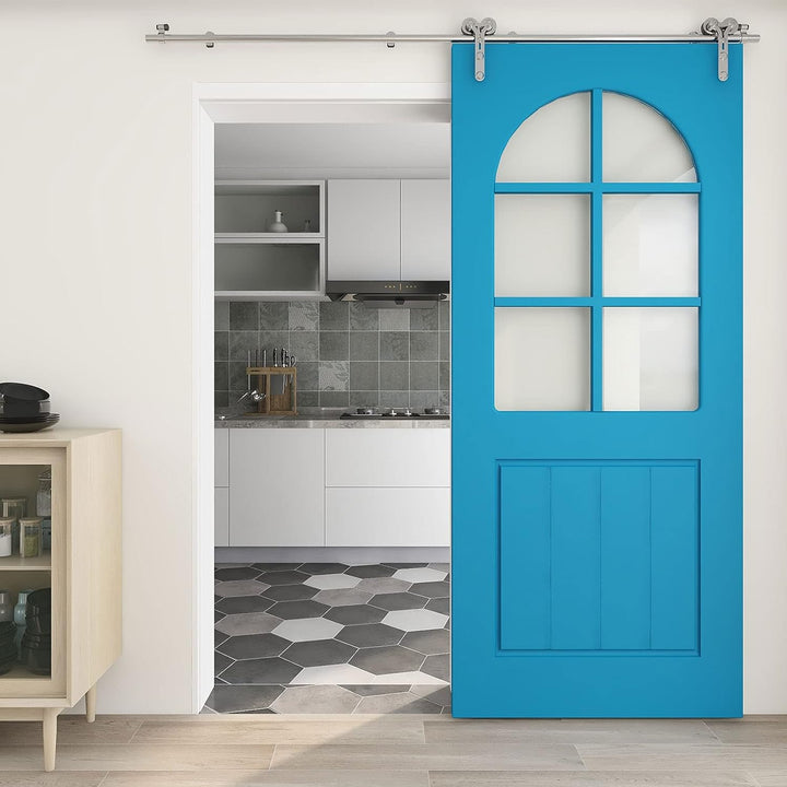 TSMST 200cm/6.6ft Edelstahl Laufschiene Schiebetürbeschlag für Einzelne Holztüren, Reibungslos und L