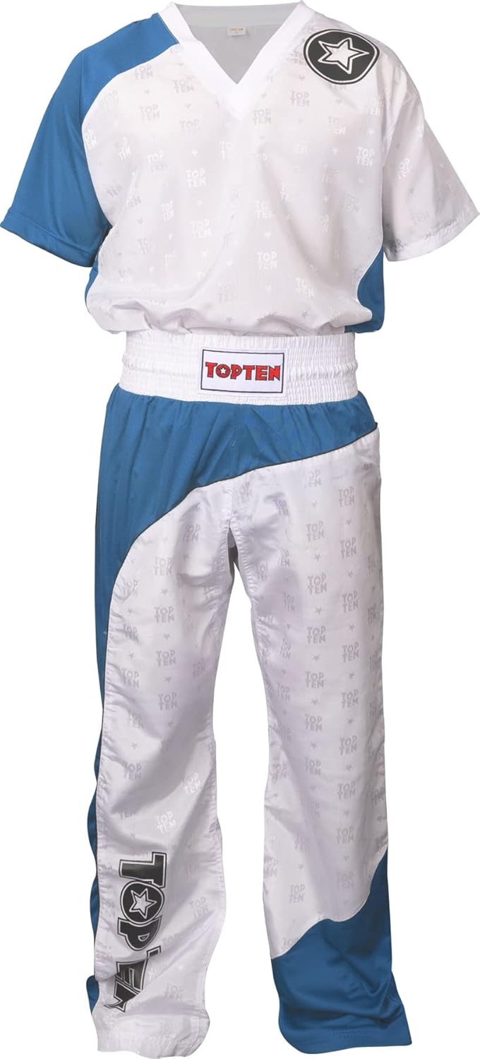 TOP TEN Kickboxuniform „Bow“ Weiss - Blau - Schwarz 150, Weiss - Blau - Schwarz 150
