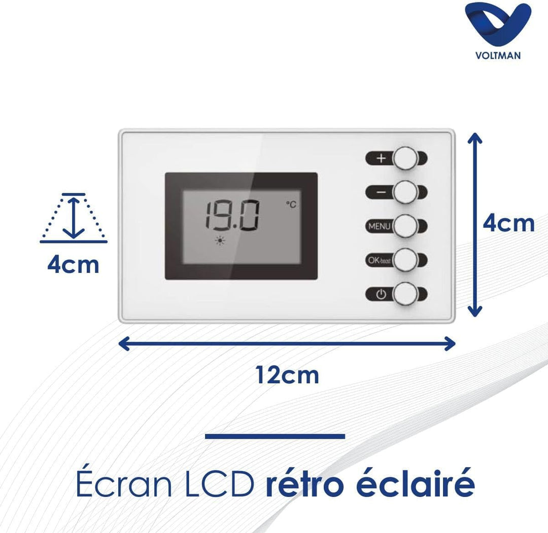 VOLTMAN VOM540024 Handtuchtrockner, flach, 500 W, programmierbar, LCD-Display mit Hintergrundbeleuch