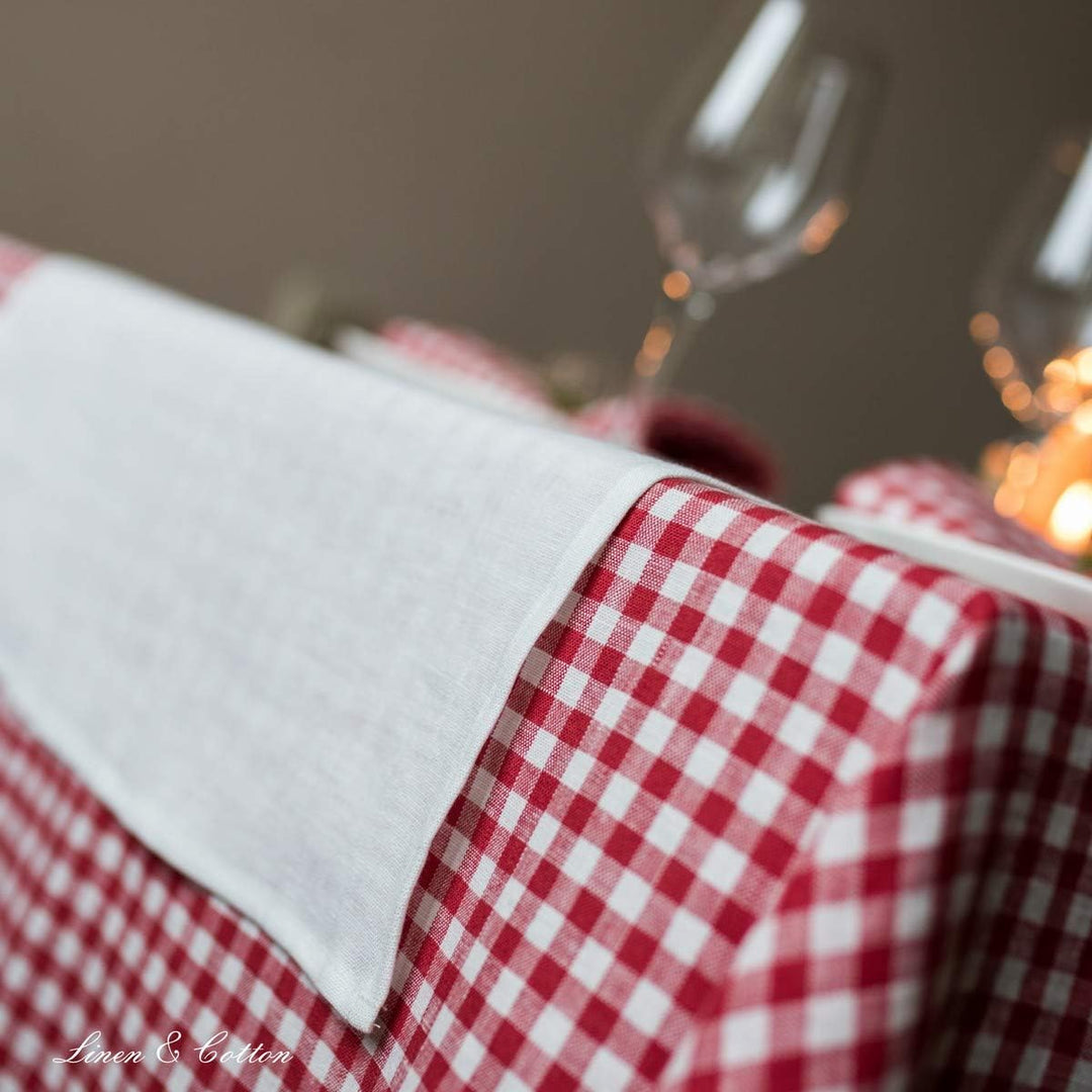 Linen & Cotton Tischdecke Tischtuch Tischwäsche Kariert im Landhausstil Estella - 100% Leinen, Weiss