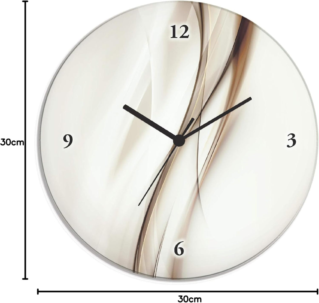 ARTLAND Wanduhr ohne Tickgeräusche Glas Funkuhr Ø 30 cm Rund Lautlos braune Welle abstrakt Braune We