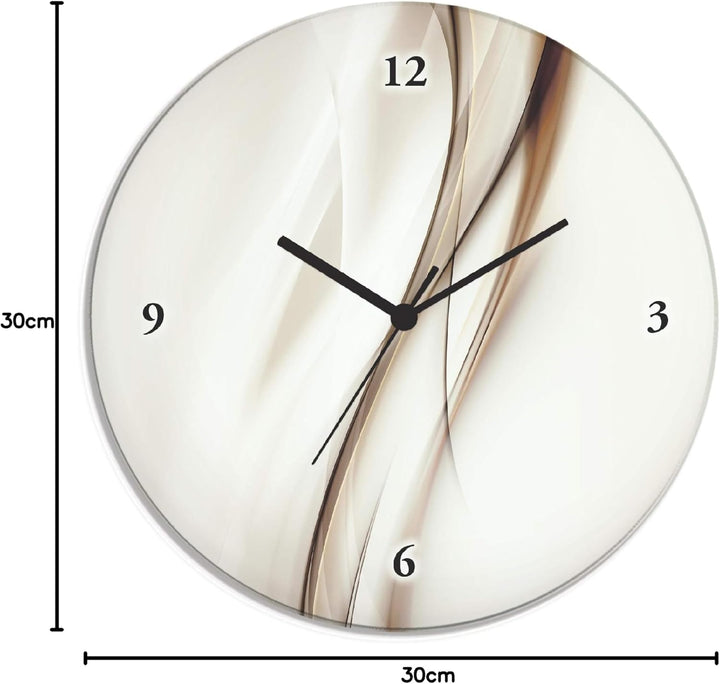 ARTLAND Wanduhr ohne Tickgeräusche Glas Funkuhr Ø 30 cm Rund Lautlos braune Welle abstrakt Braune We