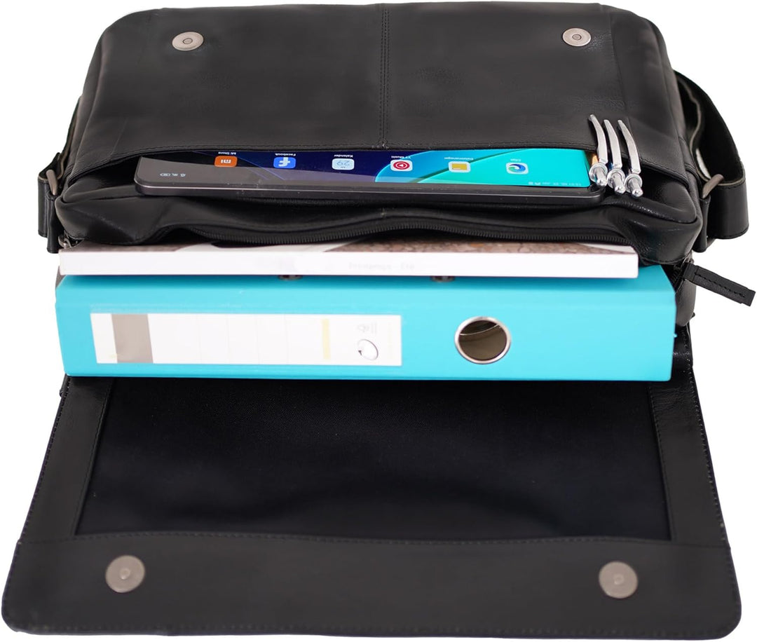 ALMADIH Leder Umhängetasche DYLAN Premium Rindsleder - Ledertasche mit Laptop Fach 15 Zoll Aktentasc