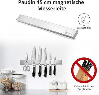 PAUDIN Magnetleiste Messer 45 cm Messerleiste magnetische Küchenmesserleiste aus Edelstahl mit extra