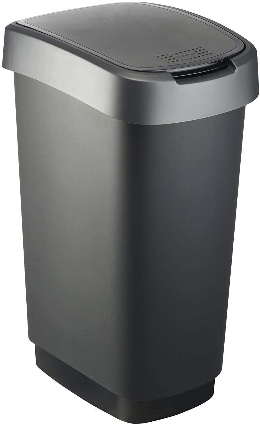 Rotho Twist Mülleimer 50l mit Deckel, als Schwing oder Klappdeckel nutzbar, Kunststoff (PP) BPA-frei