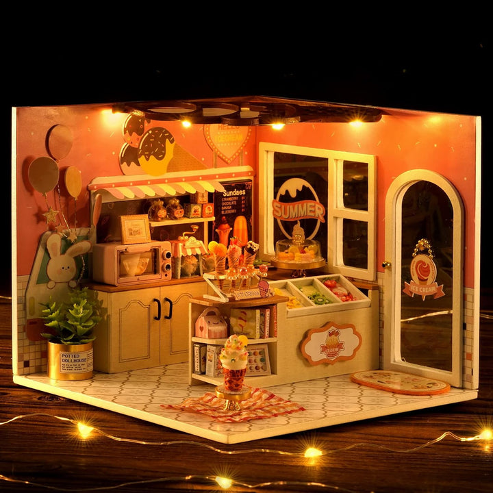 CUTEROOM DIY Holzpuppen Haus Handwerk Miniatur Kit-Schlafzimmer Modell &amp; alle Möbel (Happiness Ice C