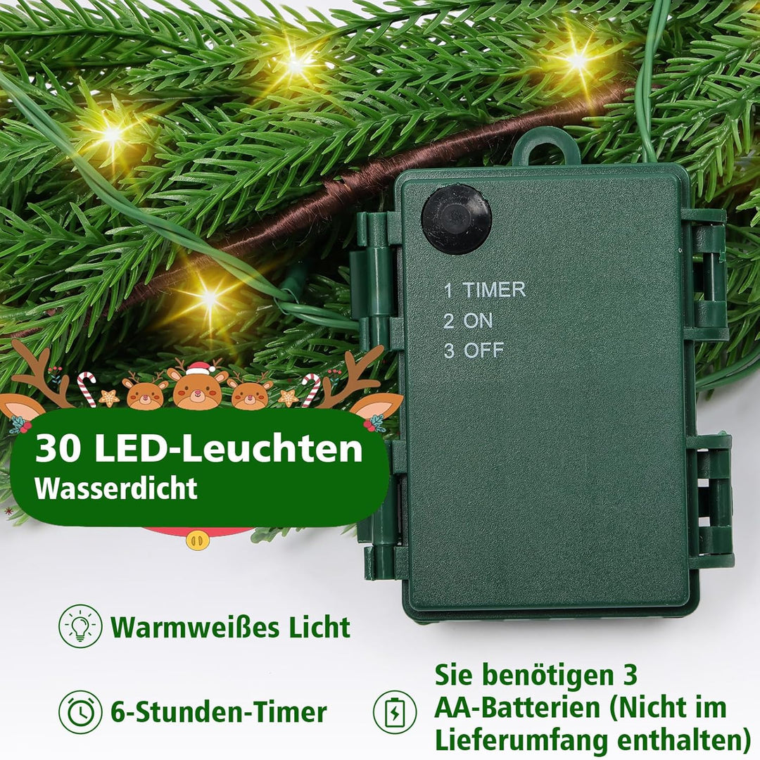 Weihnachtsgirlande mit Beleuchtung 2.7m 30 Warmweiss LEDs - Tannengirlande Premium Weihnachtsdeko fü