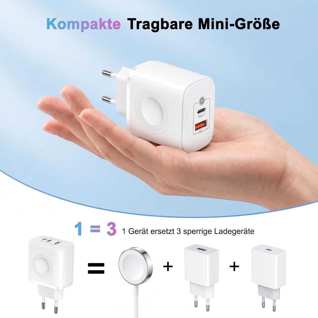Ladegerät für Apple Watch, 3-in-1 20W USB C iPhone Ladegerät PD Schnellladegerät, USB C Netzteil mit