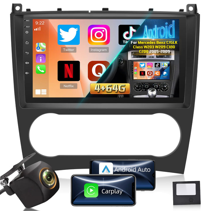 Android 4G+64G Autoradio für Mercedes Benz C/GLK Klasse W203 W209 C180 C200 2005-2009, 9 Zoll Touchs